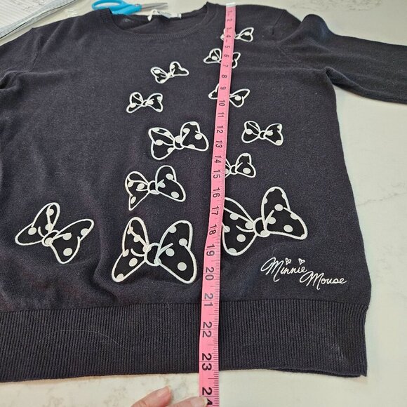 Disney Parks Minnie Mouse Hair Bow Black Sweater Embroidery Small Crew Neck - Picture 8 of 9